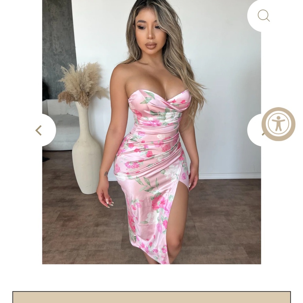 OOTDFash Pink Floral Strapless Midi Dress
